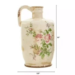Vases>Kirklands Home Shabby Chic Ivory Floral Pitcher Vase