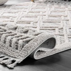 Kirklands Home Shaggy Lattice Tassel Ansley Area Rug, 5x7 Discount