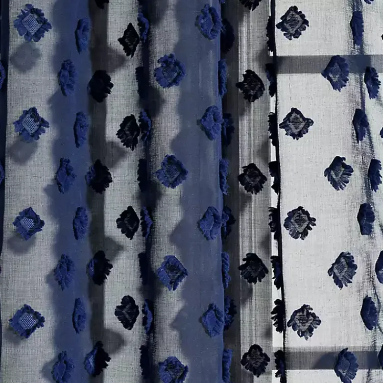 Kirklands Home Sheer Navy Dotted Curtain Panel Set, 84 in. Blue New