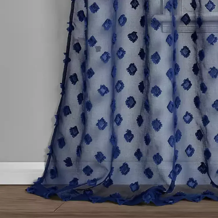 Kirklands Home Sheer Navy Dotted Curtain Panel Set, 84 in. Blue New
