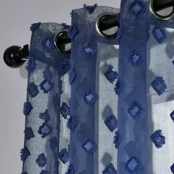 Kirklands Home Sheer Navy Dotted Curtain Panel Set, 84 in. Blue New