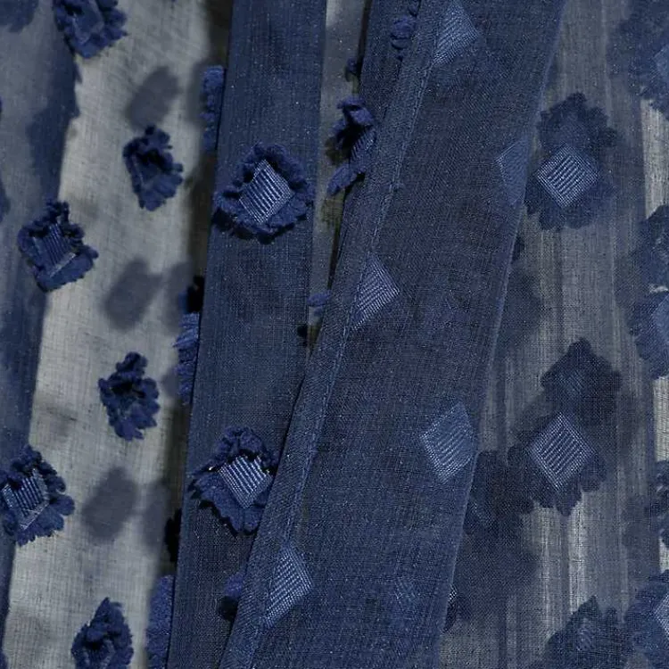 Kirklands Home Sheer Navy Dotted Curtain Panel Set, 84 in. Blue New