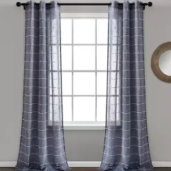 Kirklands Home Sheer Navy Striped Curtain Panel Set, 95 in. Blue Best