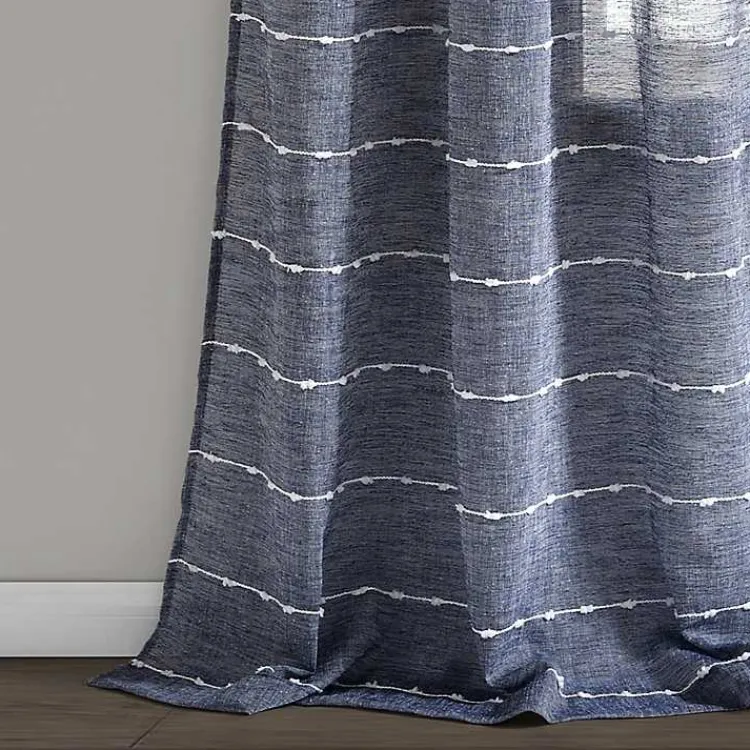 Kirklands Home Sheer Navy Striped Curtain Panel Set, 95 in. Blue Best