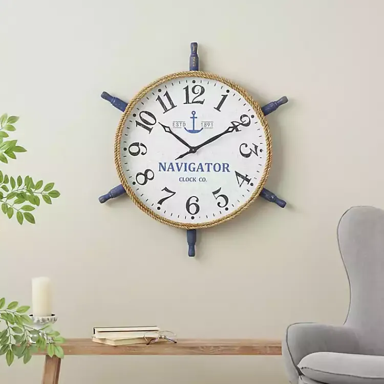 Kirklands Home Ship Wheel Wood and Rope Wall Clock Hot