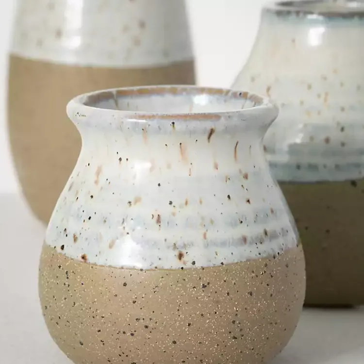 Vases>Kirklands Home Short Terracotta Two-Tone Speckled Vases, Set of 3