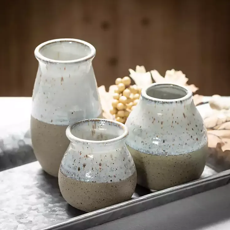 Vases>Kirklands Home Short Terracotta Two-Tone Speckled Vases, Set of 3