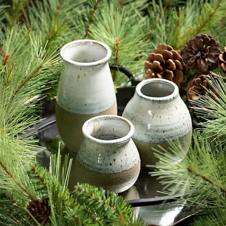 Vases>Kirklands Home Short Terracotta Two-Tone Speckled Vases, Set of 3