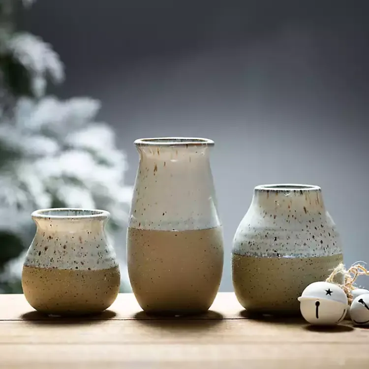 Vases>Kirklands Home Short Terracotta Two-Tone Speckled Vases, Set of 3