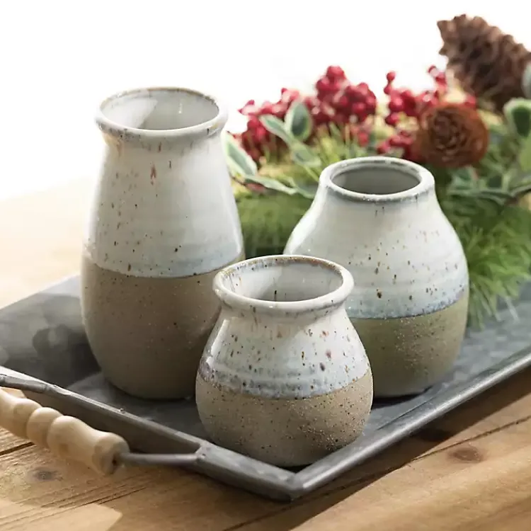 Vases>Kirklands Home Short Terracotta Two-Tone Speckled Vases, Set of 3