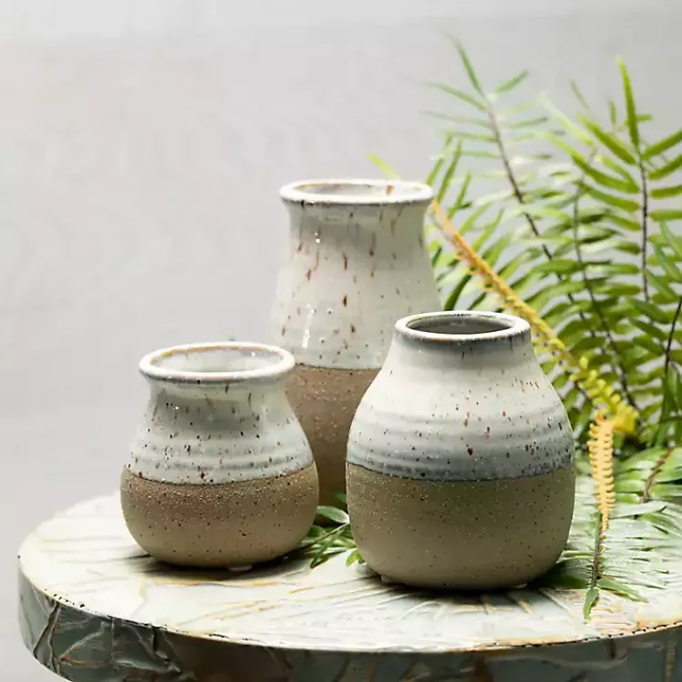 Vases>Kirklands Home Short Terracotta Two-Tone Speckled Vases, Set of 3