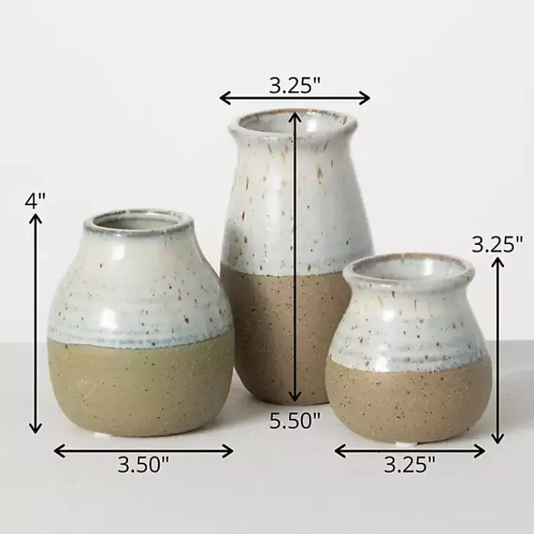 Vases>Kirklands Home Short Terracotta Two-Tone Speckled Vases, Set of 3