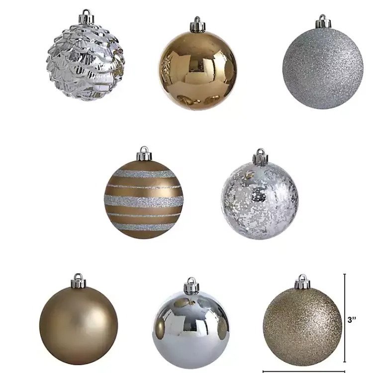 Christmas Ornaments>Kirklands Home Silver and Gold Shatterproof Ornaments, Set of 64
