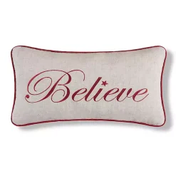 Christmas Pillows>Kirklands Home Silver and Red Believe Lumbar Pillow