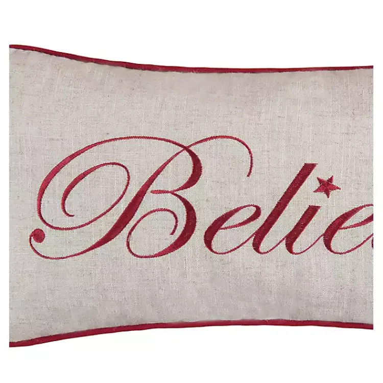 Christmas Pillows>Kirklands Home Silver and Red Believe Lumbar Pillow
