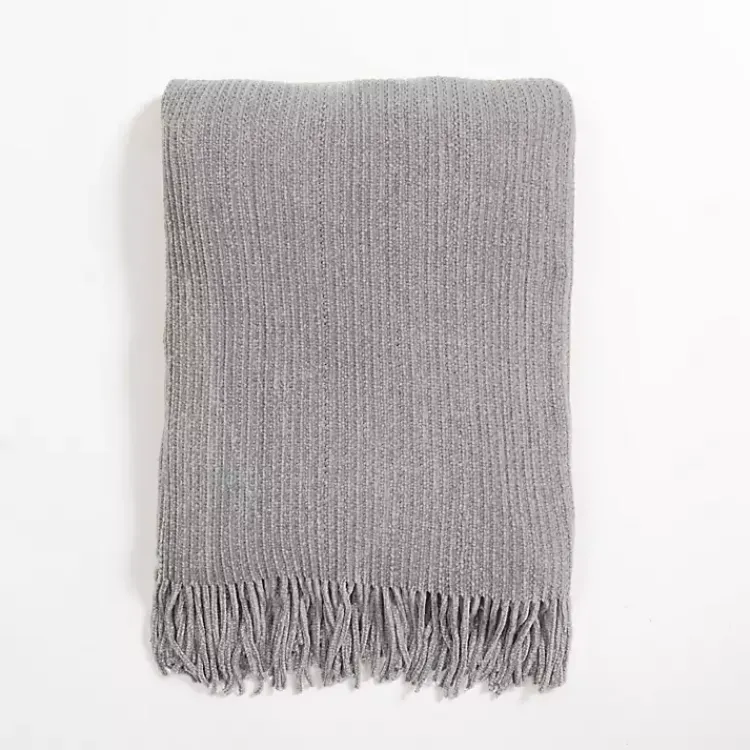 Blankets & Throws>Kirklands Home Silver Blue Chenille Ribbed Throw Gray