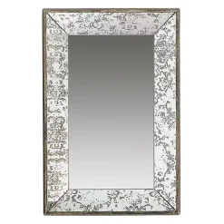 Kirklands Home Silver Floral Rectangle Wood Wall Mirror New