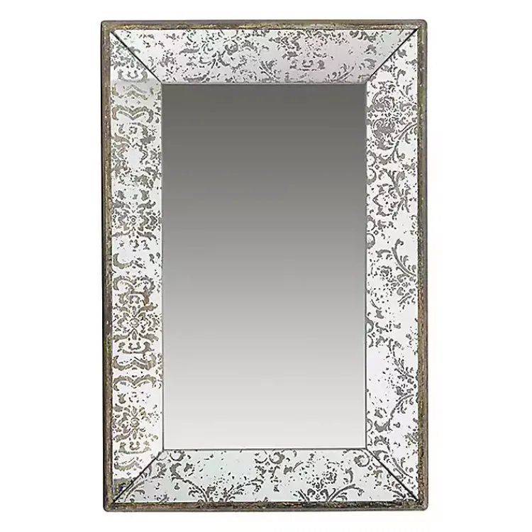 Kirklands Home Silver Floral Rectangle Wood Wall Mirror New