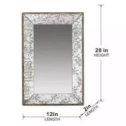 Kirklands Home Silver Floral Rectangle Wood Wall Mirror New