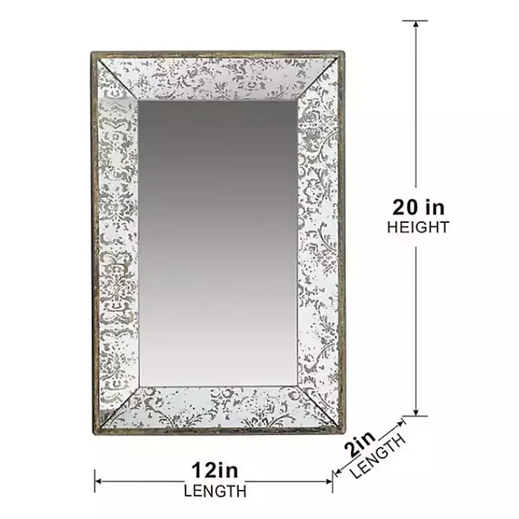 Kirklands Home Silver Floral Rectangle Wood Wall Mirror New