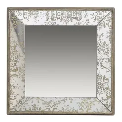 Kirklands Home Silver Floral Square Wood Wall Mirror Discount