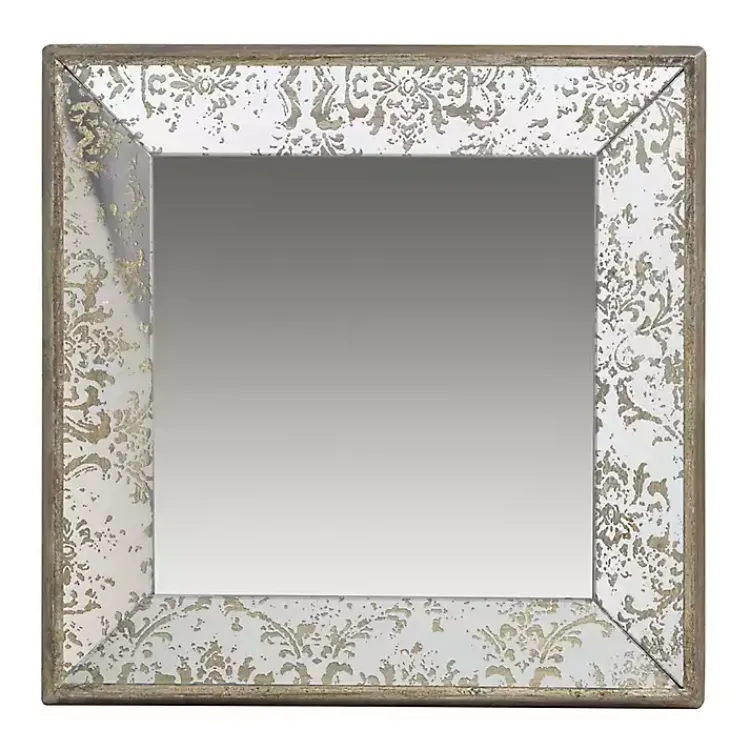 Kirklands Home Silver Floral Square Wood Wall Mirror Discount