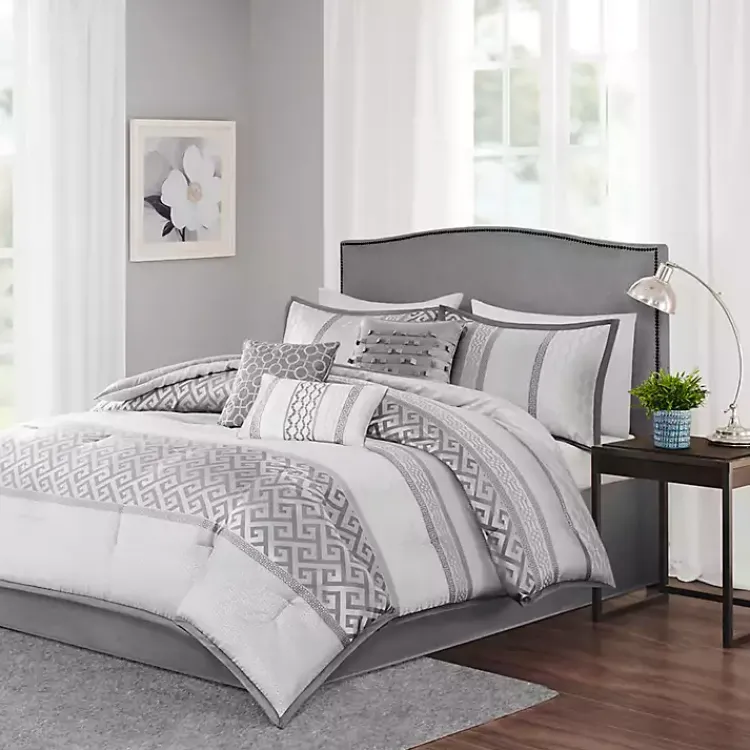 Kirklands Home Silver Geometric Stripes 7-pc. King Comforter Set Clearance