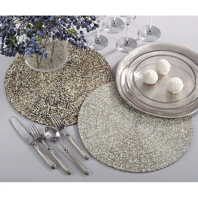 Kirklands Home Glass Beaded Placemats, Set of 4 Silver Hot