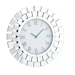 Kirklands Home Silver Glass Mirror Abstract Wall Clock