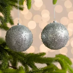 Christmas Ornaments>Kirklands Home Glitter Beaded 2-pc. Ornament Set, 6 in. Silver