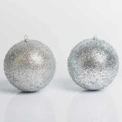 Christmas Ornaments>Kirklands Home Glitter Beaded 2-pc. Ornament Set, 6 in. Silver