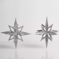 Christmas Ornaments>Kirklands Home Glitter Starburst Ornaments, Set of 2 Silver