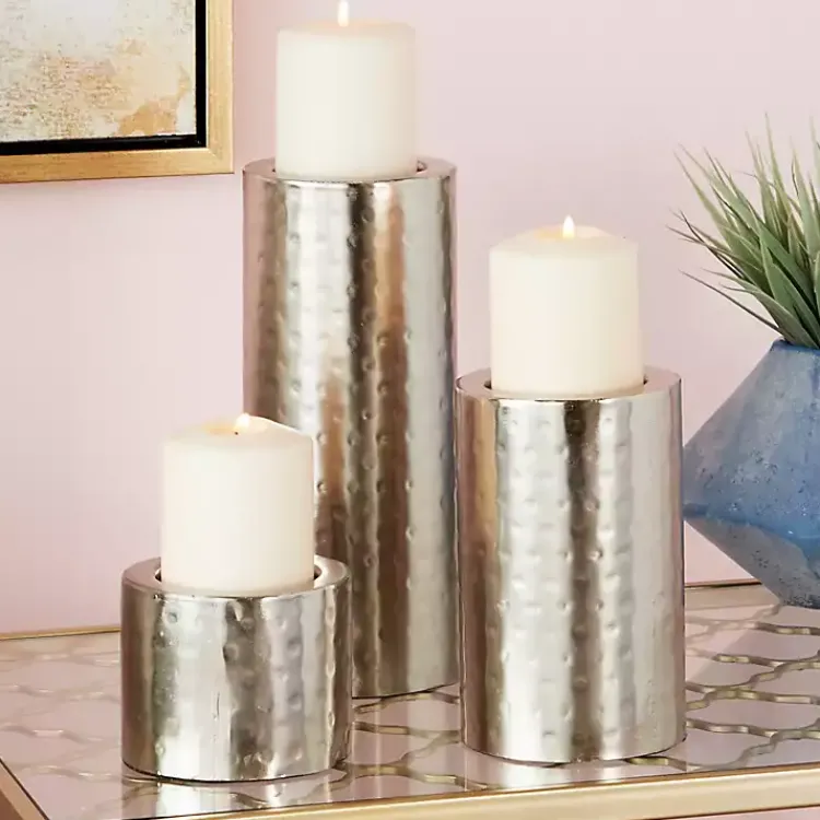 Candle Holders>Kirklands Home Hammered Metal Candle Holders, Set of 3 Silver
