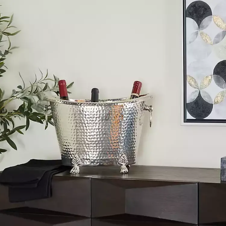 Kirklands Home Hammered Metal Footed Wine Bucket Silver Best