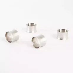 Kirklands Home Hammered Metal Napkin Rings, Set of 4 Silver New
