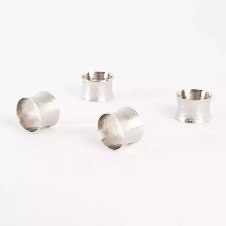 Kirklands Home Hammered Metal Napkin Rings, Set of 4 Silver New