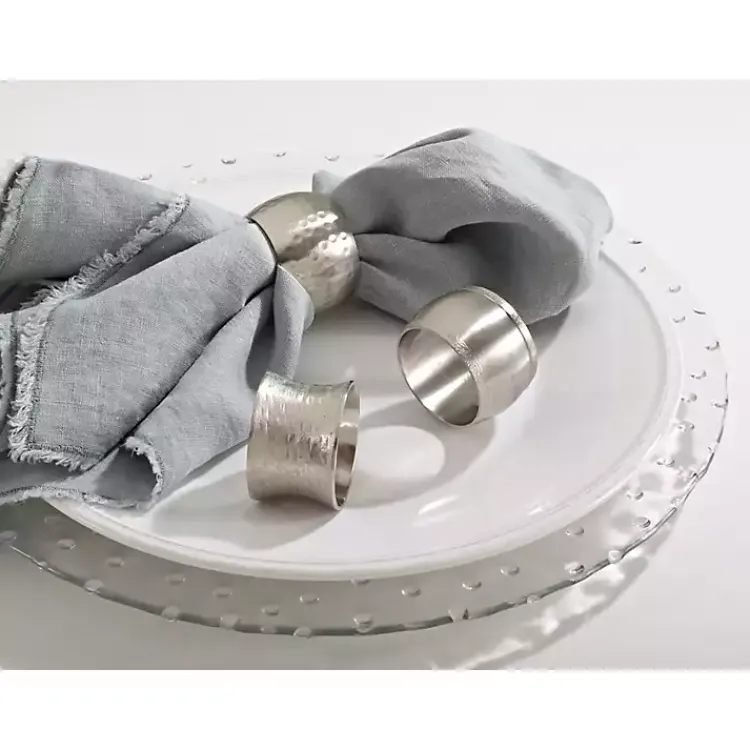 Kirklands Home Hammered Metal Napkin Rings, Set of 4 Silver New