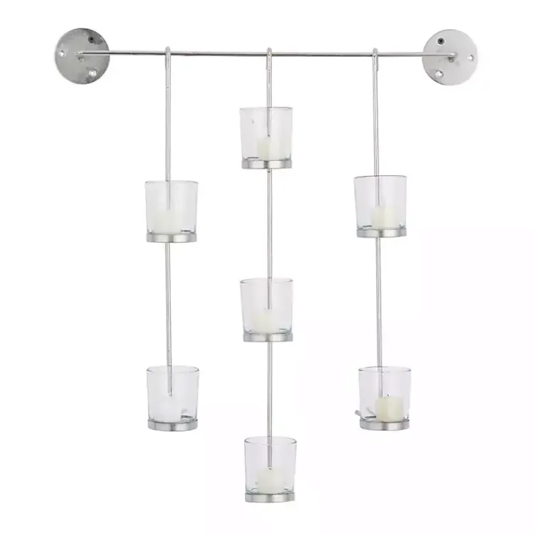 Sconces>Kirklands Home Hanging Glass Votive Wall Plaque Silver