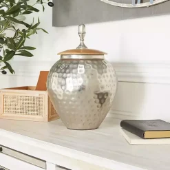 Decorative Bowls & Jars>Kirklands Home Jar with Mango Wood Lid Silver