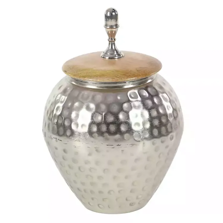 Decorative Bowls & Jars>Kirklands Home Jar with Mango Wood Lid Silver