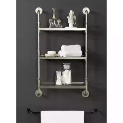Kirklands Home Metal and Glass 3-Tier Wall Shelf Silver Clearance
