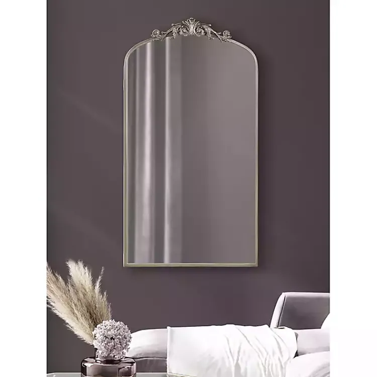 Kirklands Home Silver Metal Arch Ornate Crown Wall Mirror Discount