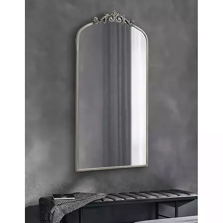 Kirklands Home Silver Metal Arch Ornate Crown Wall Mirror Discount