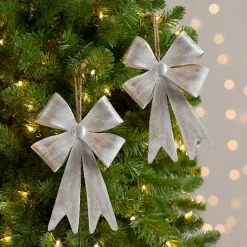Christmas Ornaments>Kirklands Home Metal Bow Ornaments, Set of 2 Silver