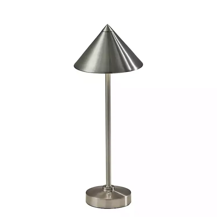 Kirklands Home Metal Cone Shade Cordless Table Lamp Silver New
