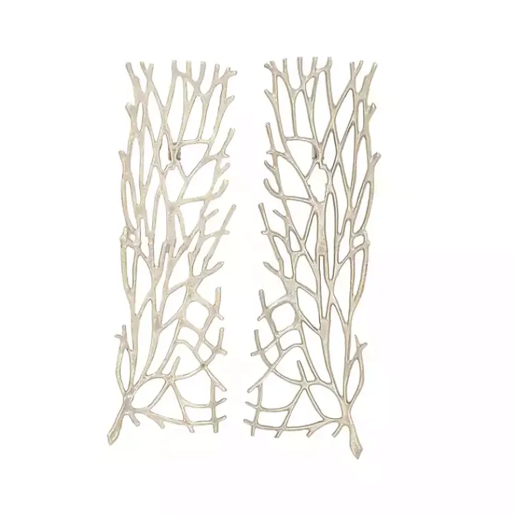 Kirklands Home Metal Coral Panel Wall Plaques, Set of 2 Silver Discount