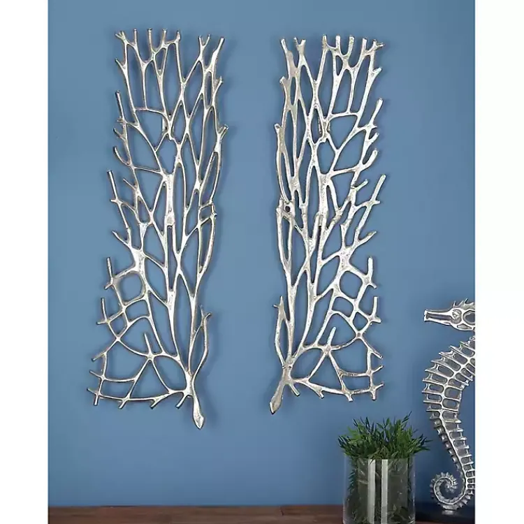 Kirklands Home Metal Coral Panel Wall Plaques, Set of 2 Silver Discount