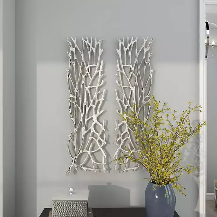 Kirklands Home Metal Coral Panel Wall Plaques, Set of 2 Silver Discount