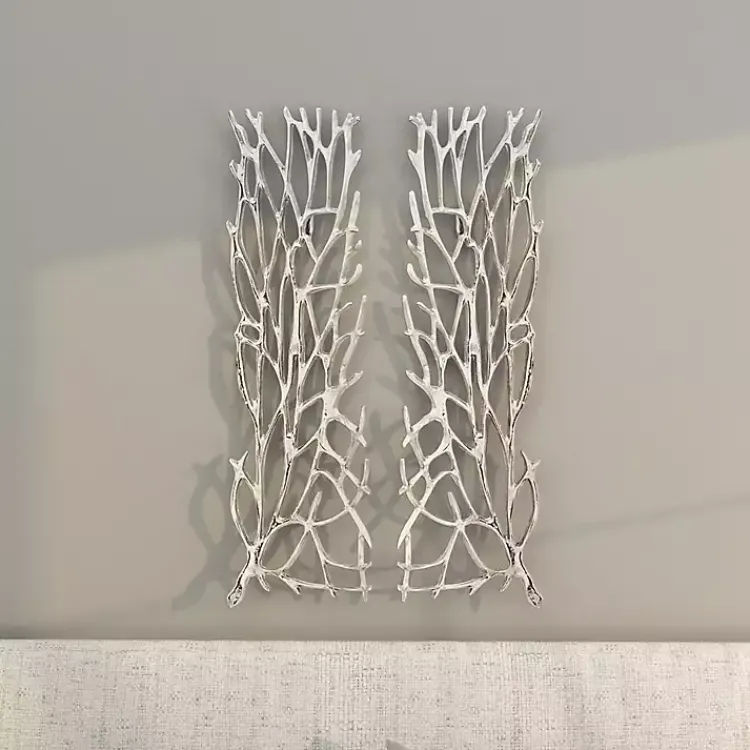 Kirklands Home Metal Coral Panel Wall Plaques, Set of 2 Silver Discount