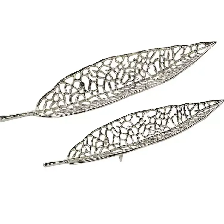 Decorative Trays>Kirklands Home Metal Leaf Trays, Set of 2 Silver